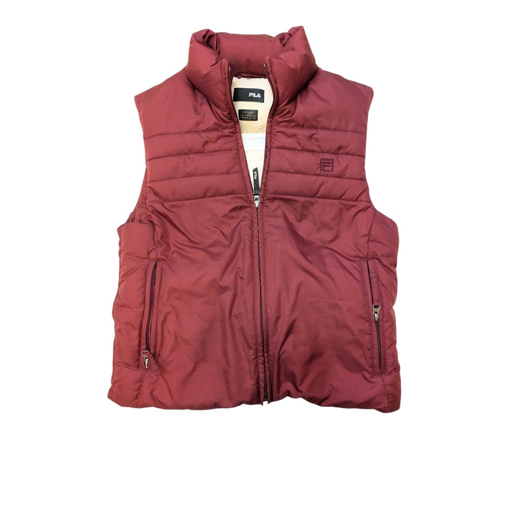 FILA Burgundy Duck Down‎ Puffer Vest Women’s M Full Zip Sleeveless
